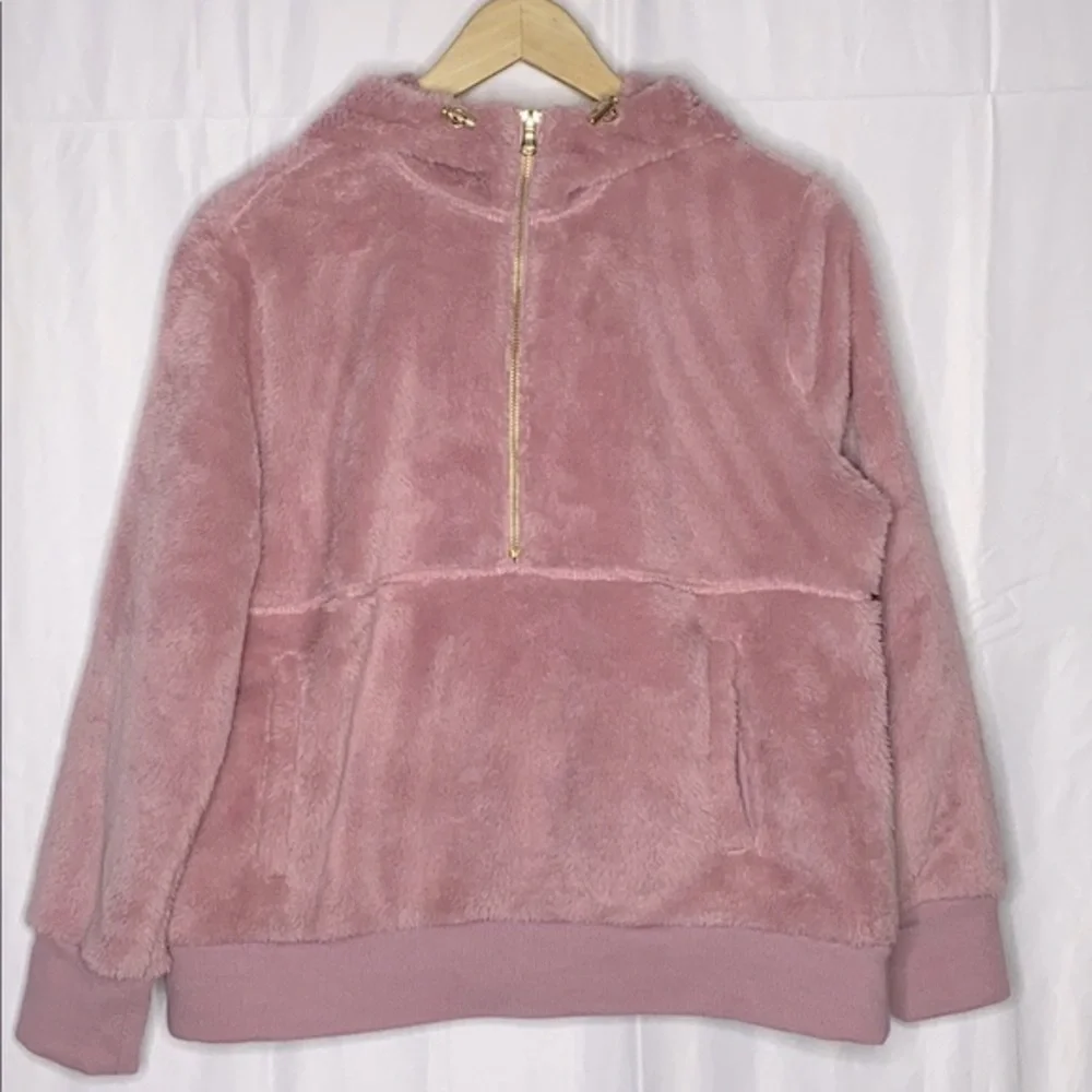 Old Navy Plush Sherpa Faux Fur 1/2-Zip Hoodie – Dusty Pink –Small Petite